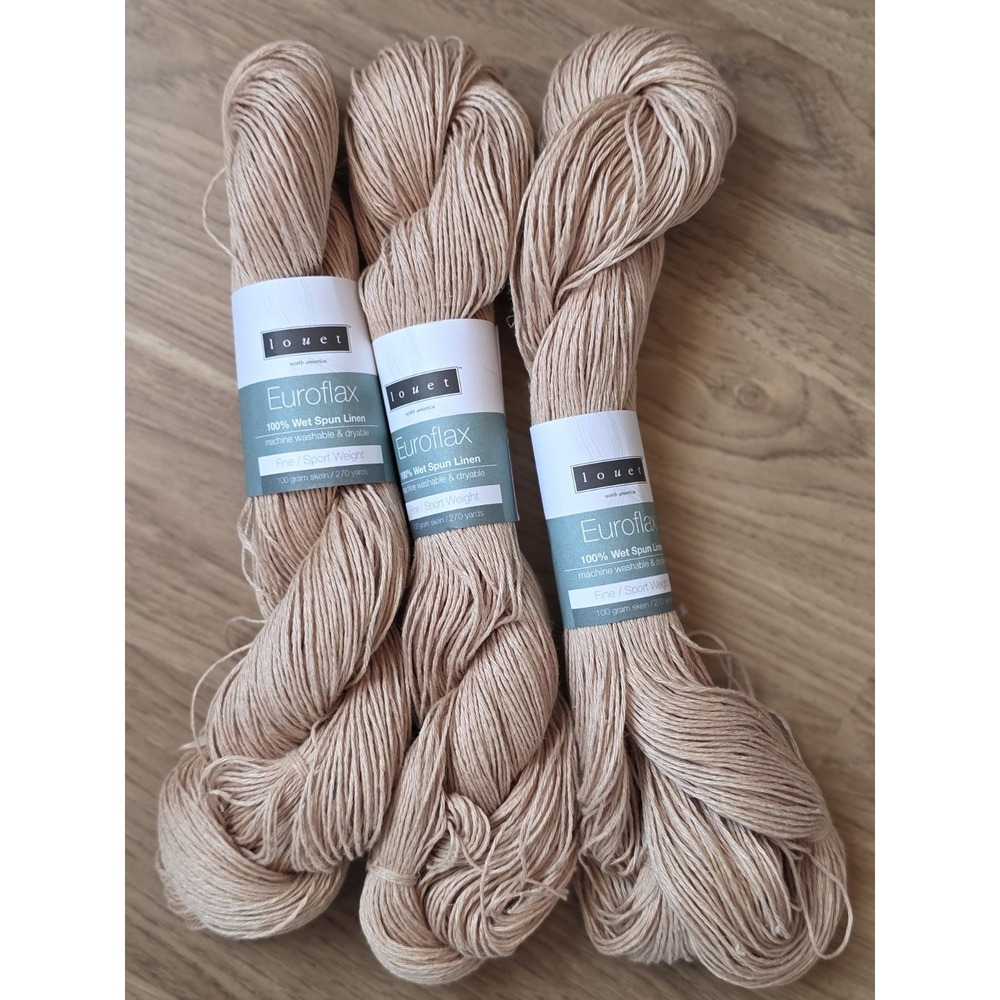 3 Skeins Louet Euroflax Wet Spun Linen Yarn In Color Champagne